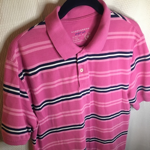 Saddlebred Other - Saddlebred | Men’s “Perfect Polo” Pink with Blue & White Stripes Polo Shirt